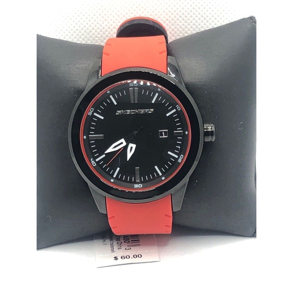 Skechers SR5005 Men's Red Silicone Analog Black Dial Quartz Genuine Watch OP55